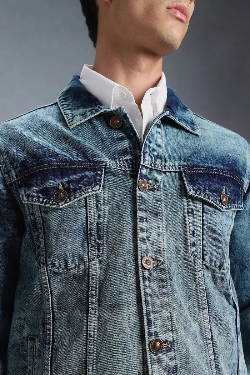 Inkd  Men's Overdyed Trucker Denim Jacket - Jacket for Men | 100% Cotton | Double Flap Pocket | Regular Fit | Full Sleeve Jacket for Men | Best Price UAE